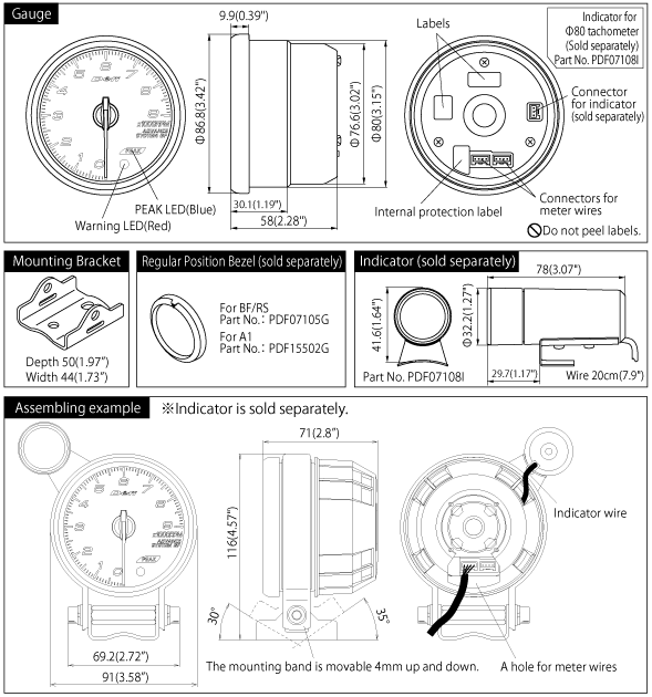 ADVANCE A1 80 Tachometer size