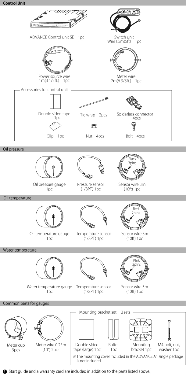 ADVANCE A1 Triple Meter Package Components