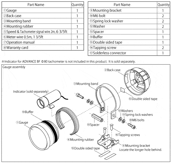 ADVANCE BF80 tachometer components