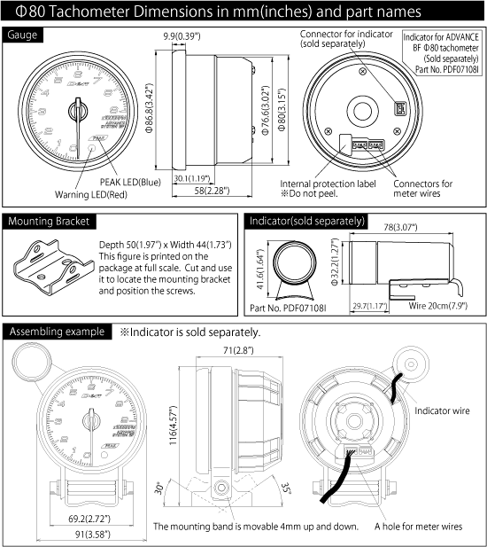 ADVANCE BF 80 Tachometer size