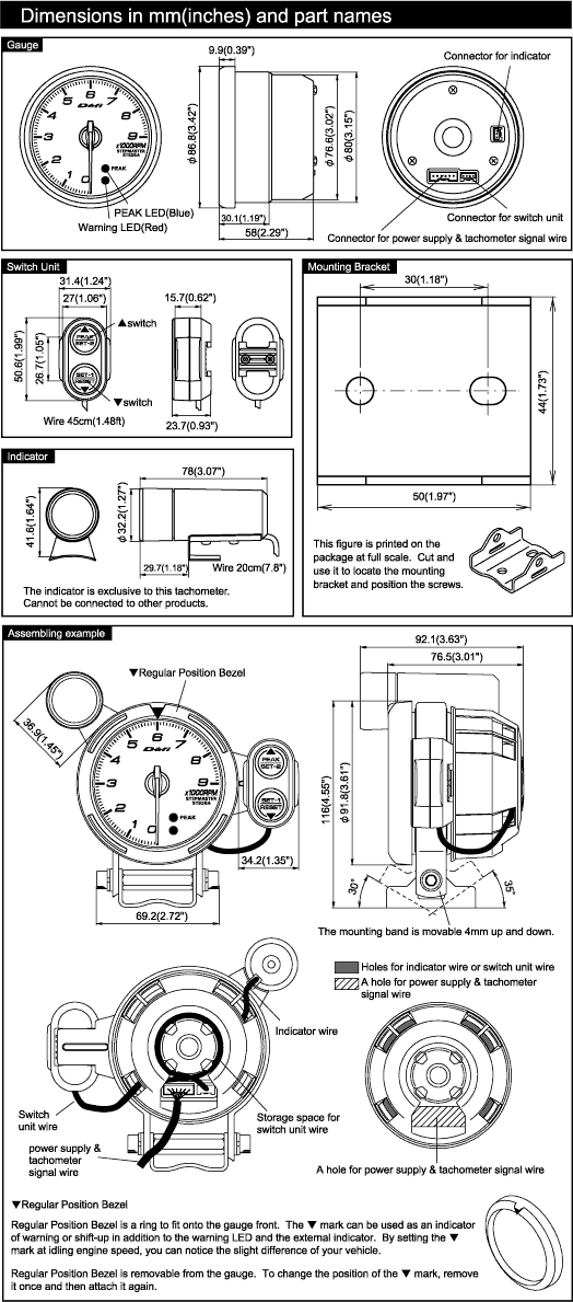 BF Tachometer size